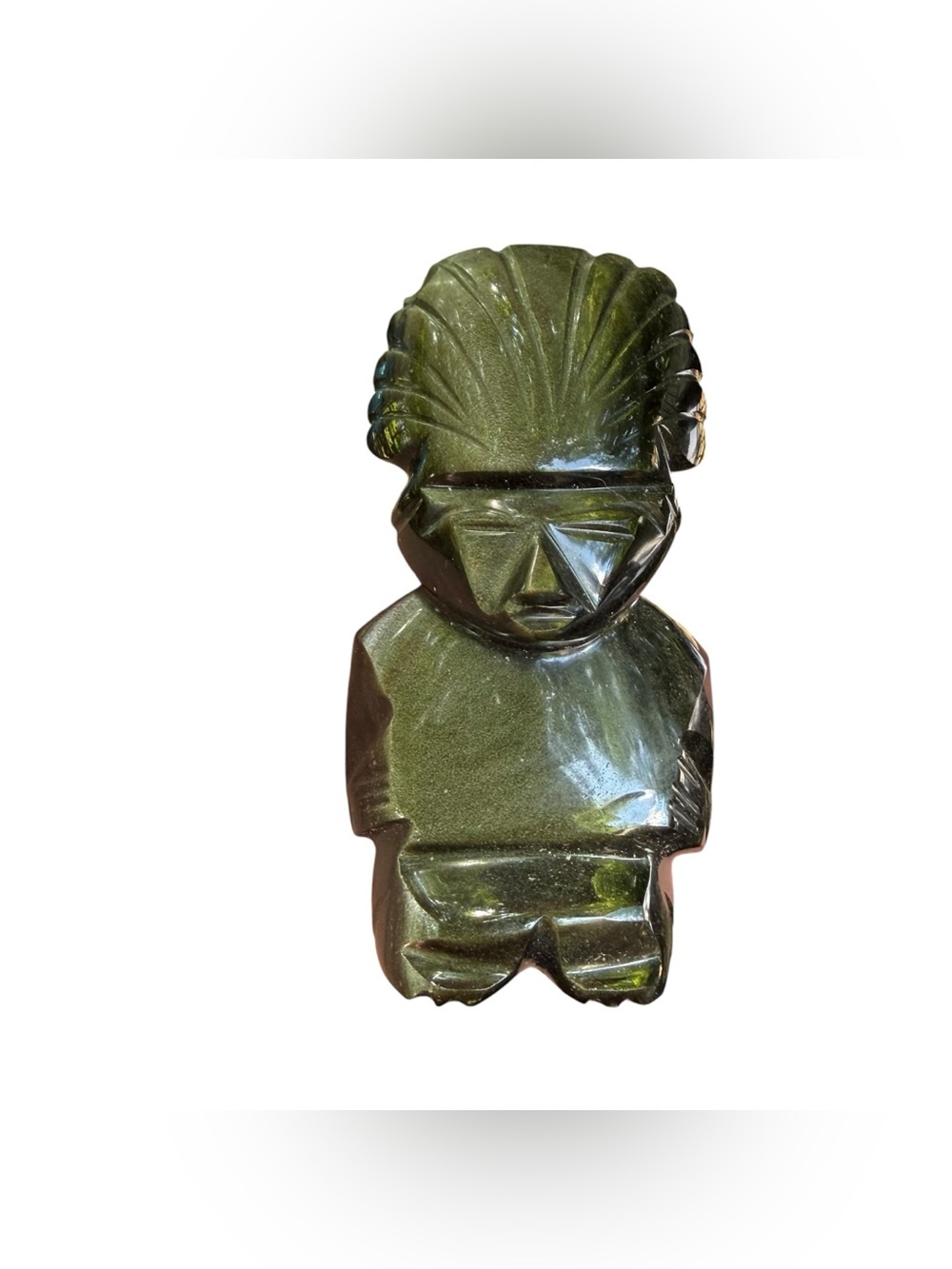 Carved Silver Sheen Obsidian Statue Aztec Mayan Stone Figure Tiki Idol